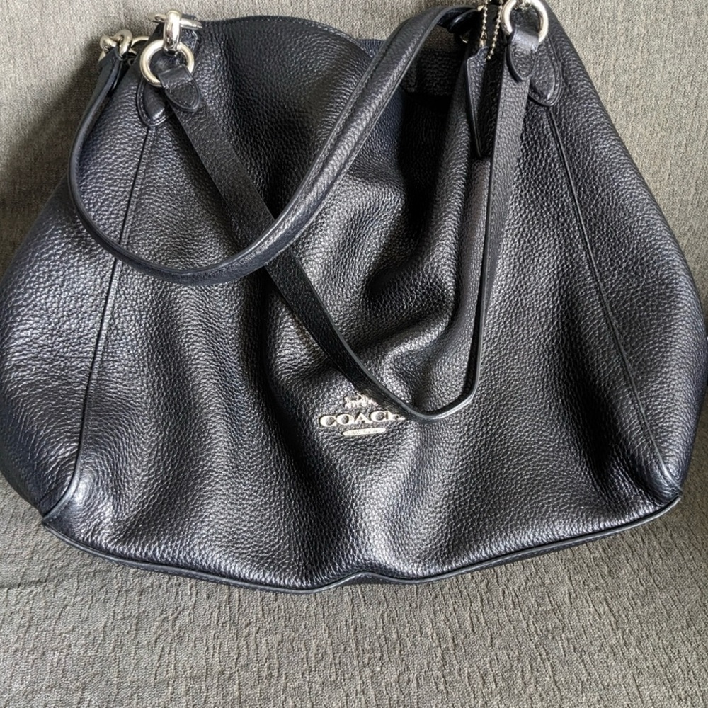 Coach Hallie Pebbled Black Leather Shoulder Bag Style F80267